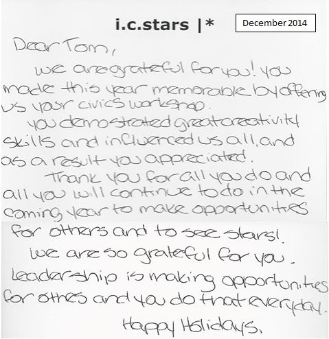 A note from the interns in Cohort 32 from i c stars. You're most welcome!