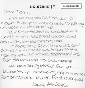 A note from the interns in Cohort 32 from i c stars. You're most welcome!